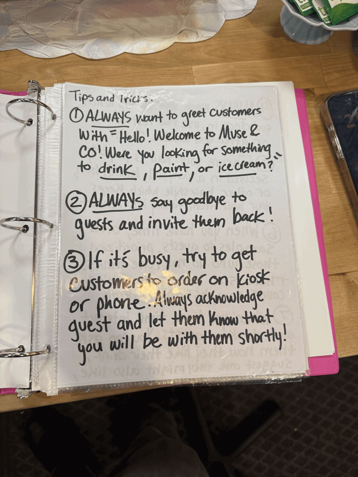 Tips and tricks: greeting, goodbye, busy times